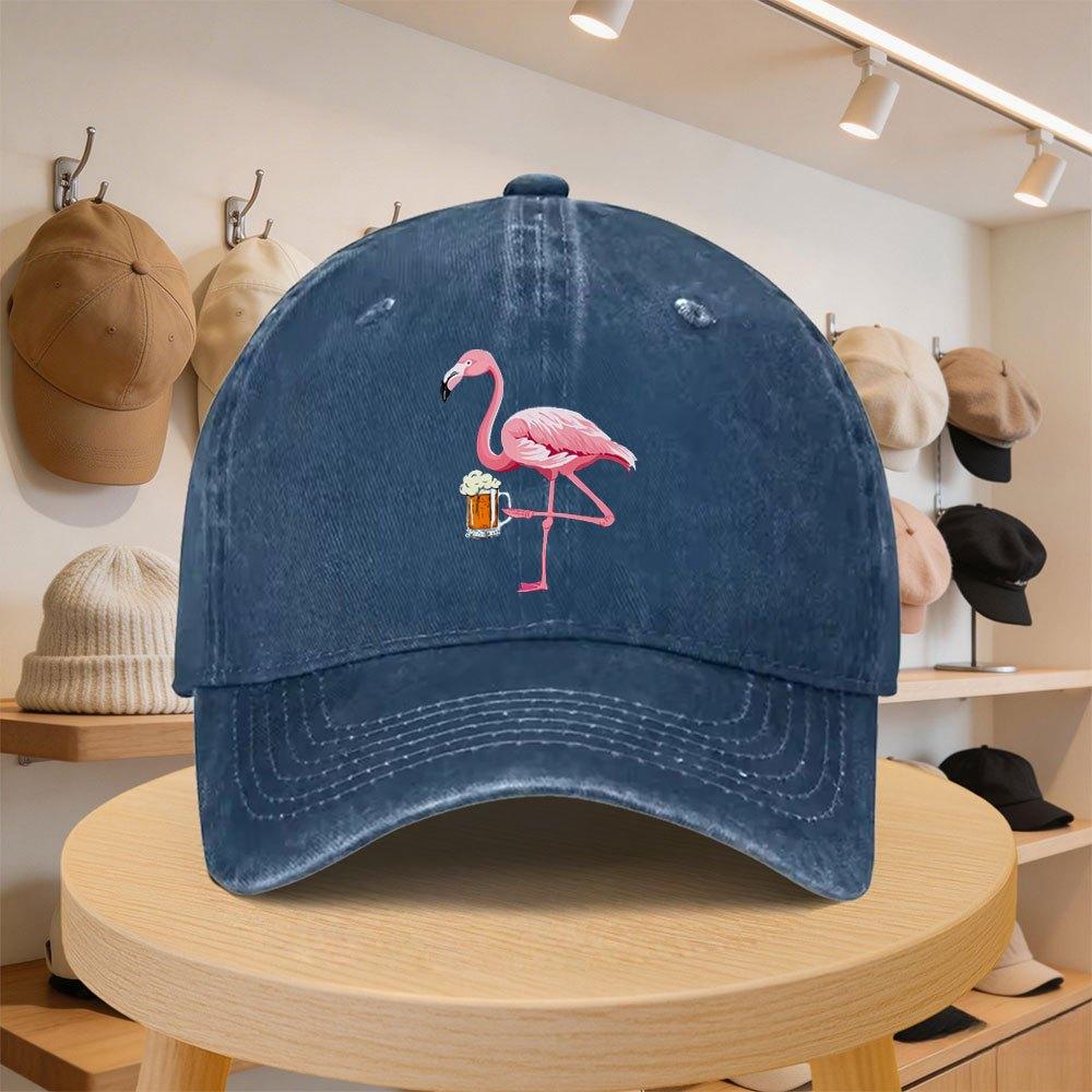 Herren Baseballkappe mit Flamingo-Bier-Grafik Modische Lässige Verstellbare Mütze für Frühling Herbst Ausflüge Reisen Strand Vaca