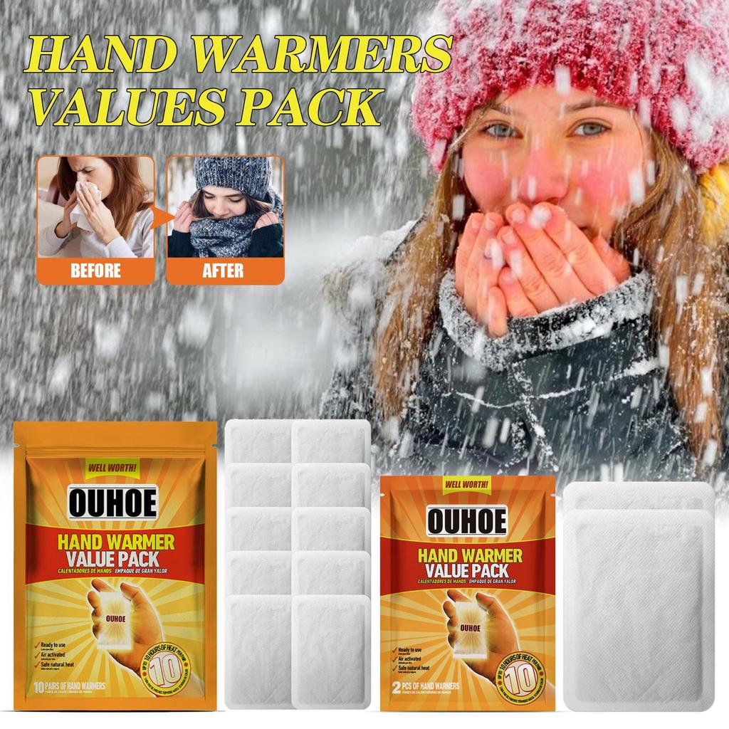 OUHOE Disposable Hand Warmer, Up to 10 Hours, Portable and Long-Lasting Cold-Resistant Winter Hand Warmer, Heat Therapy Hand Warmer Pads, 2pcs