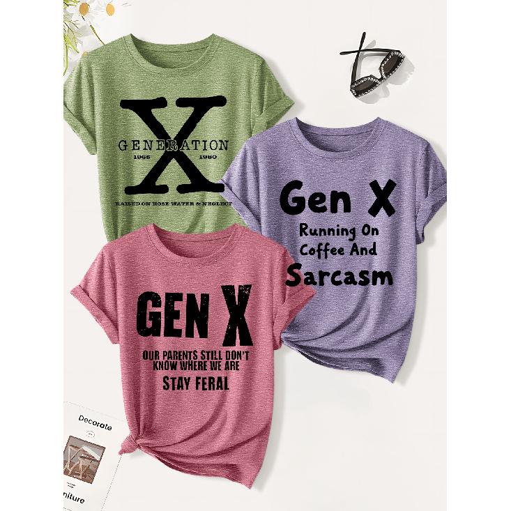 3 Pack of women's summer tops | Gen X Modern American-style slogan print T Shirt | Cute and trendy casual round-neck short-sleeve suit | 2026 Summer