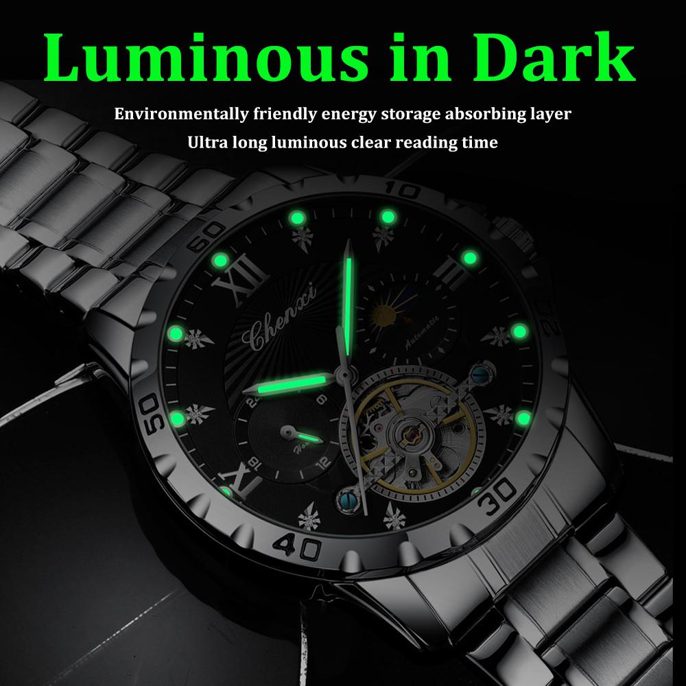 Men' s Watches Fashion Automatic Self- winding Mechanical Watch for Man Sapphire Mirror Moon Phase