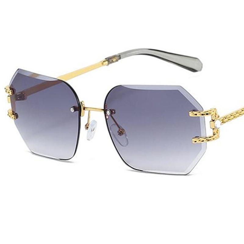 

NEW Sun Glasses Rimless Anti-UV Spectacle Color Lens Eyeglasses Polygon Google Personality Temples Ornamental Women Sunglasses as picture серый