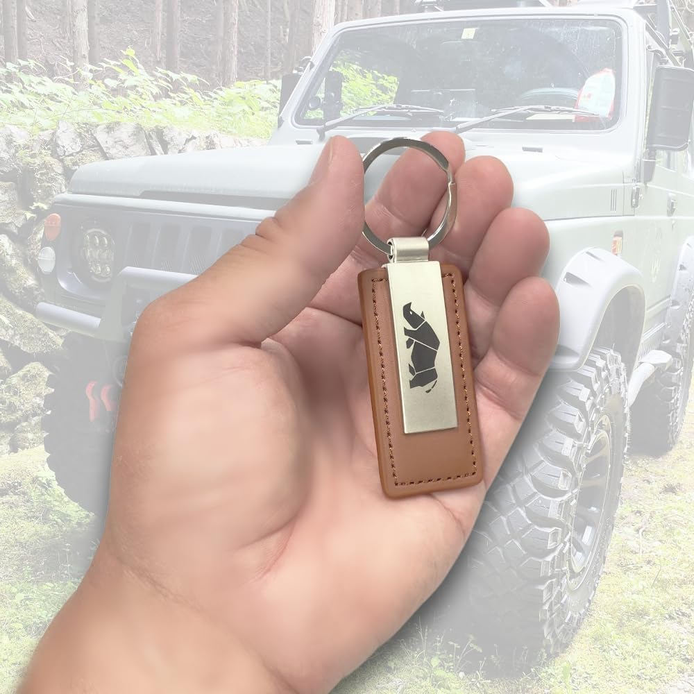 RS Products Jmkey2 sai-cha Jimny Keychain, Rhino Specification, Brown Genuine Leather, Brown, Jimny Logo,
