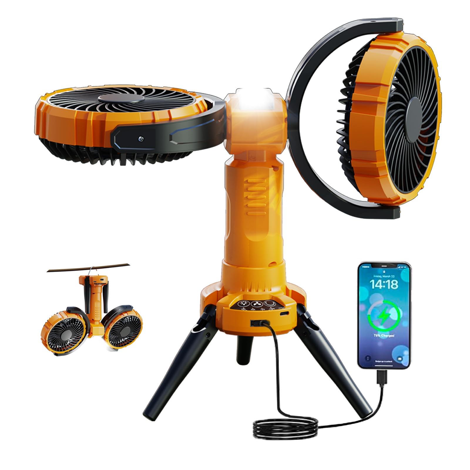 

NIFBANG Rechargeable Camping Fan with Automatic Oscillating Outdoor 8000mAh USB Hanging Adjustable Wind Car Camping Fan with Tabletop DC Low Hanging