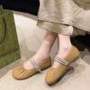 2024 New Solid Color Spring and Autumn Women's Shoes Comfortable Flat Shoes Round Toe Rhinestone Decorated Pleated Women's Shoes