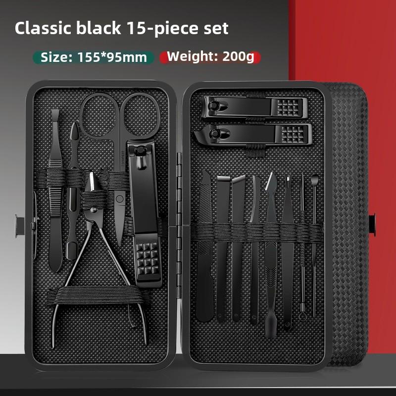 24-Piece Stainless Steel Nail Care Set - Black & Red