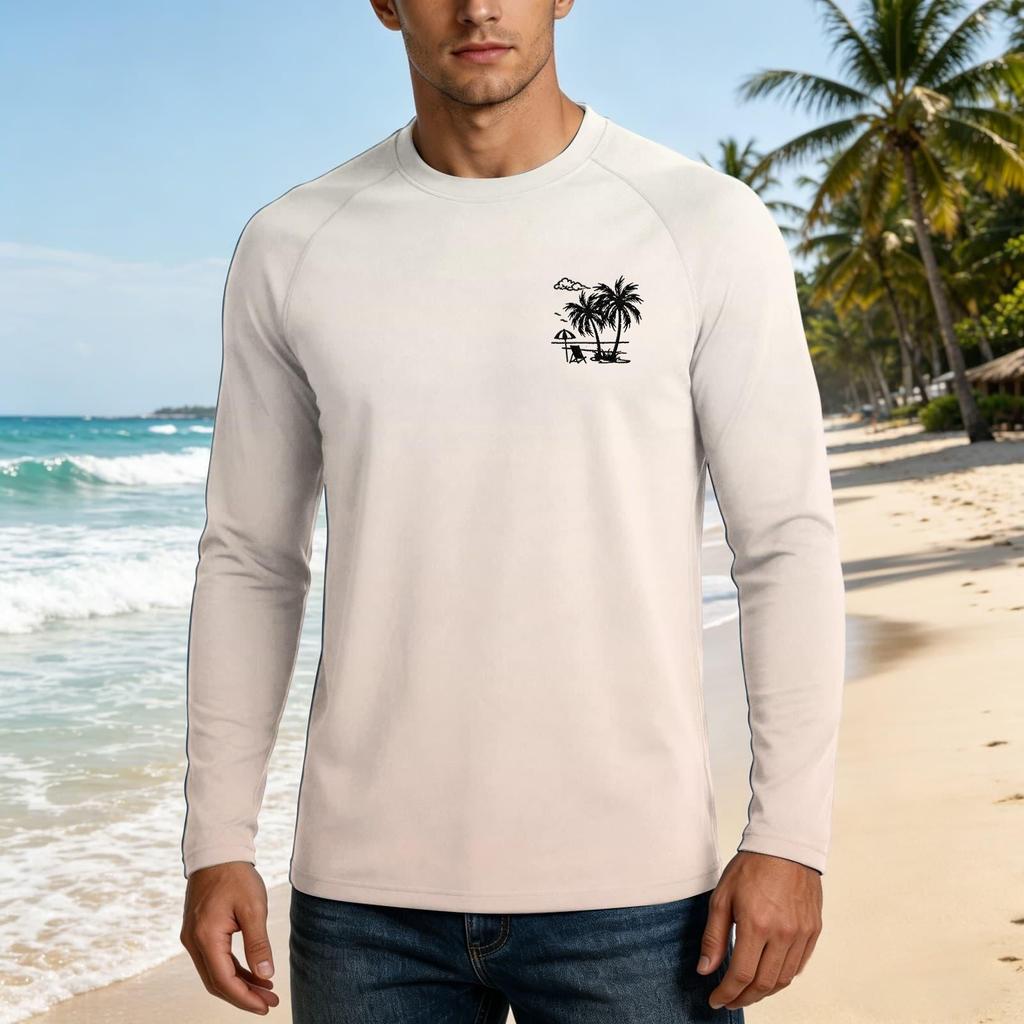Men's 50+ Long Sleeve Sun T-Shirt - Breathable, Loose Fit, Cool- Fabric, Hawaiian Summer Outdoor Top