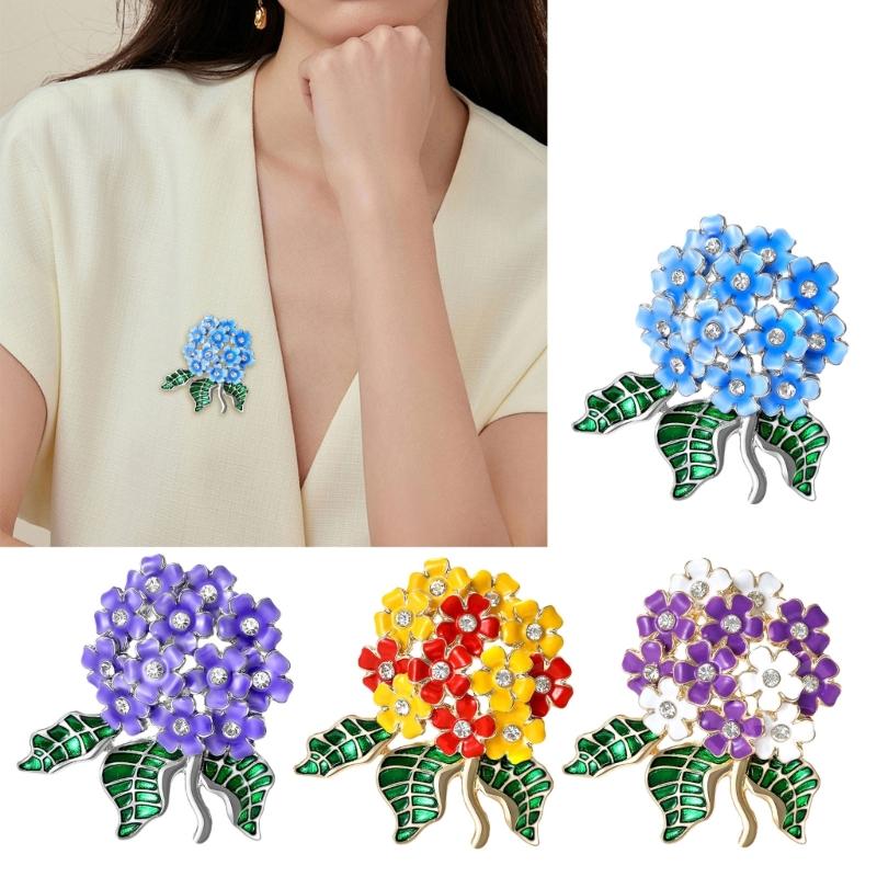 Elegant Hydrangea Enamel Flower Brooch For Women Alloy Jewelry Accessory Gift