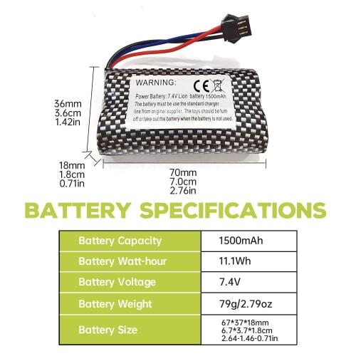 2PCS 1500mAh SM-3P Plug Lithium Battery with USB Charging Cable Compatible with DE43, DE60, RC Remote Control Car Batteries, 1575, and Toy Car Battery