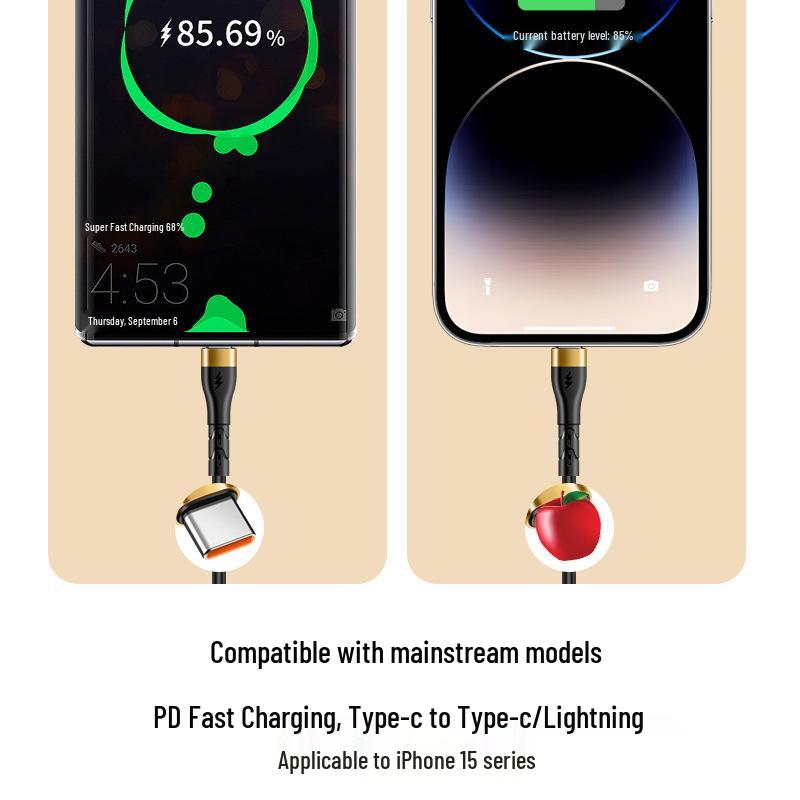 Doppel-Typ-C Einziehbares Datenkabel 120W Schnellladegerät für Apple 15/16 & Huawei