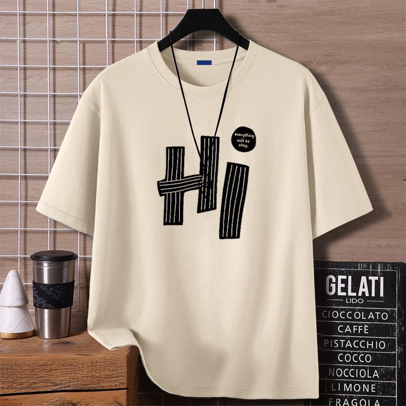 Minimalist Printed Short Sleeved T-shirt for Men Cotton Summer Tops