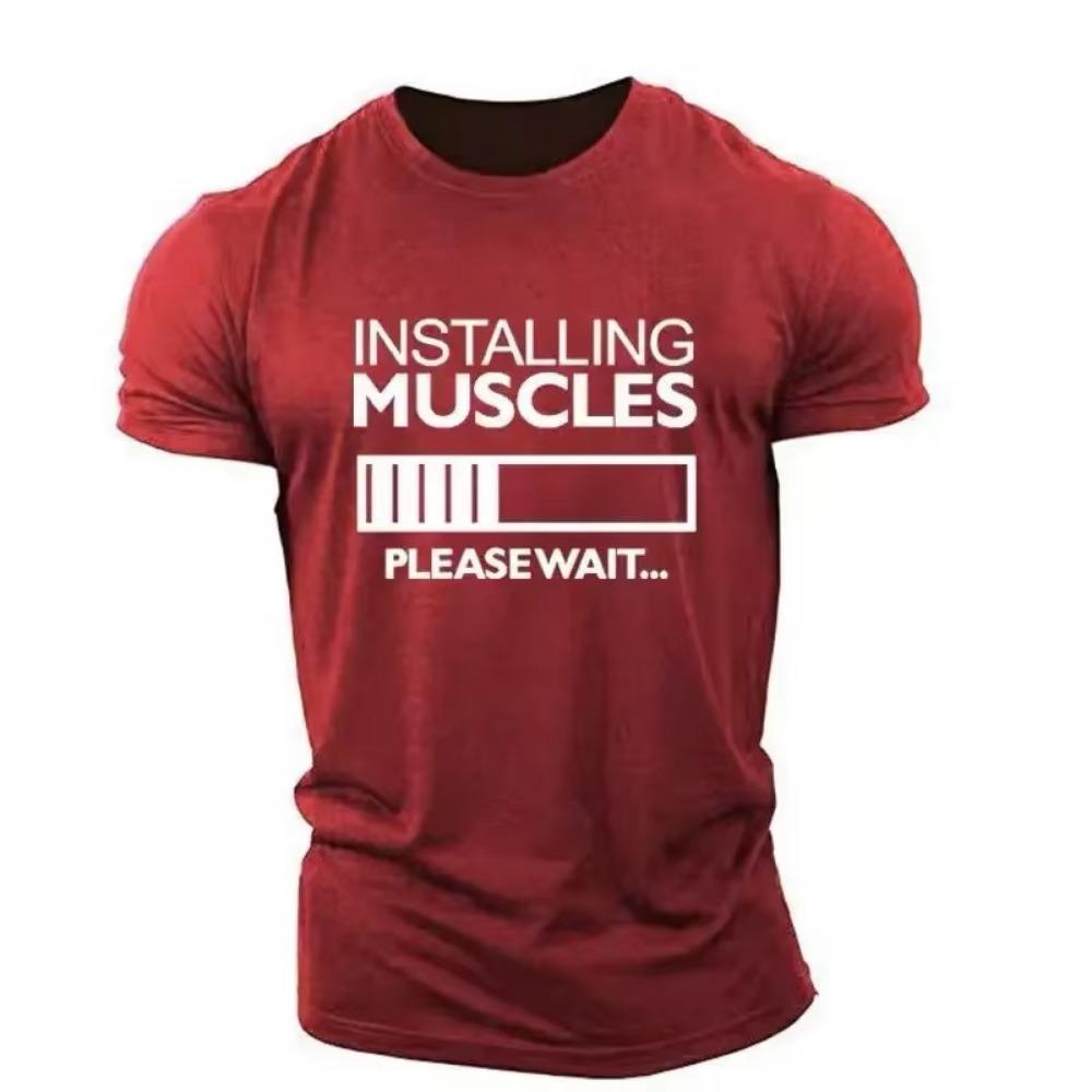 Men's Muscle Alphabet English Element T-Shirt Short Sleeve Summer Casual Sports Fitness Cotton O-Neck Large Size Men's T-Shirt