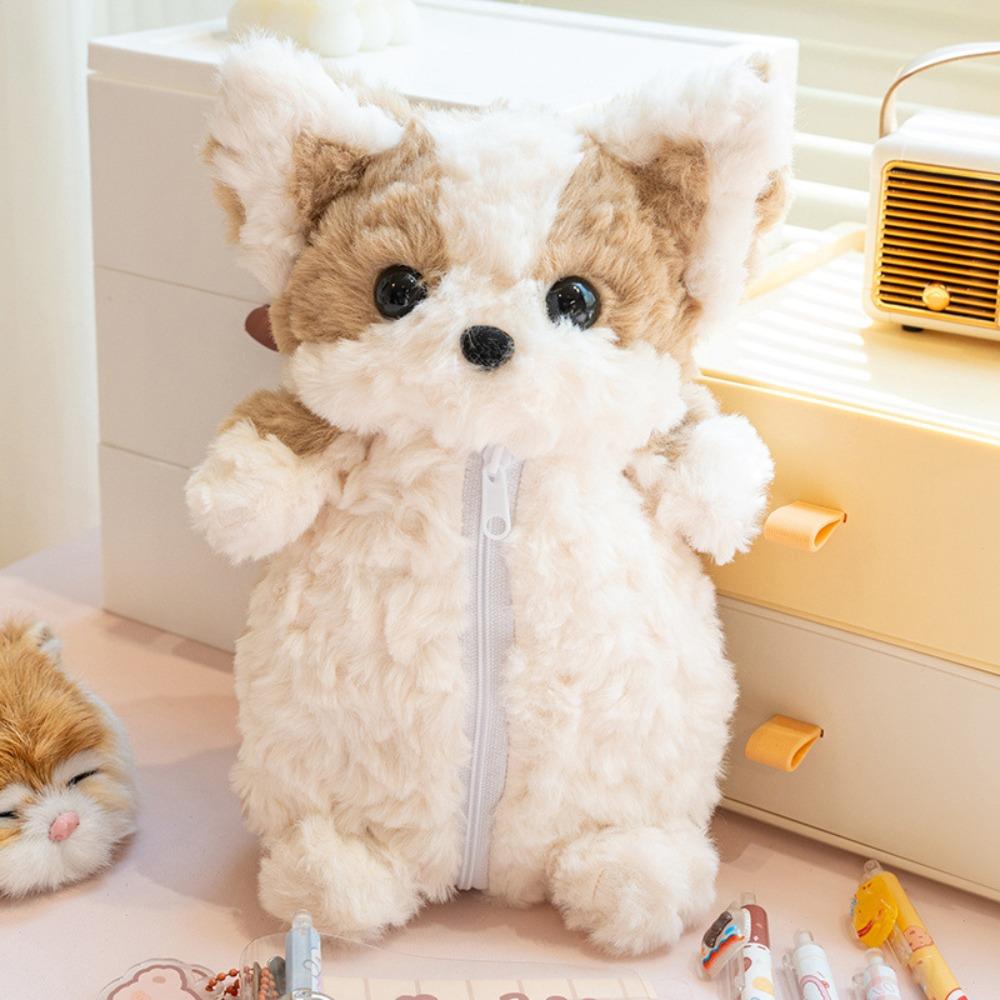 Simulated Little Dog Doll Pencil Bag Plush Little Dog Pen Pouch Dog Doll Stationery Bag  Stationery