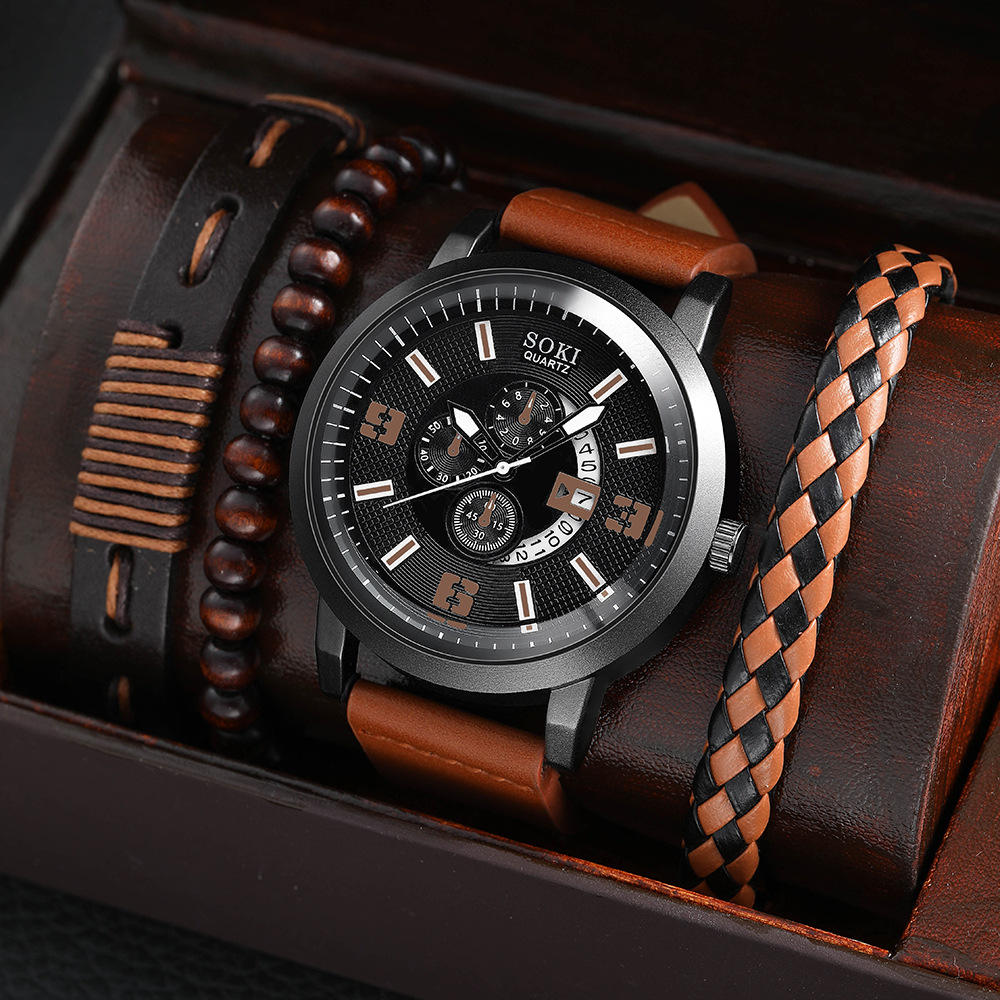 NW1490   Luxury  2024 Men's Casual Leather Watches Wrist Perfect Charm Bracelets Watches Set