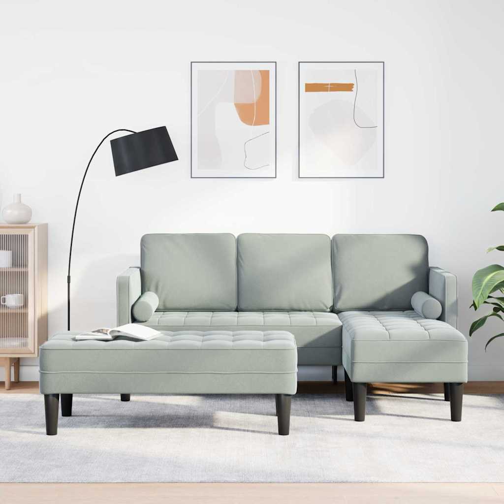 2 Piece Sofa Set with Cushions Light Grey Polyester