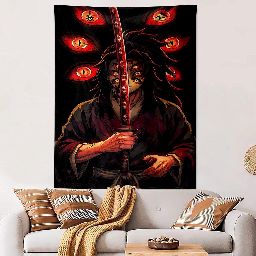Kokushibo Demon Slayer Anime Wall Tapestry Upper Rank One Red Eyes Katana Dark Decor for Boys Bedroom Game Room Gift
