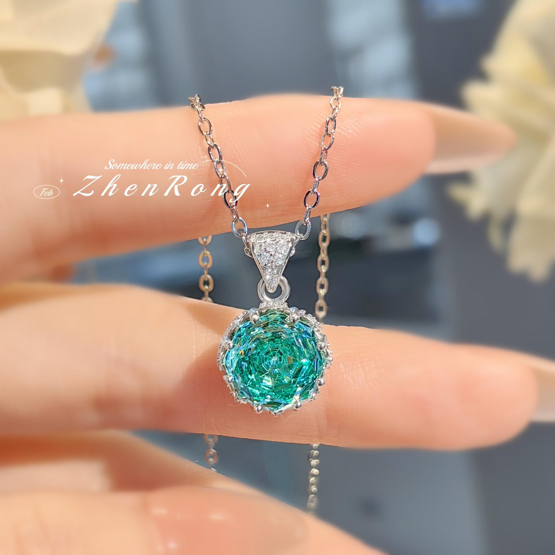 Octagonal Millennium Rose Cut Tanzanite Blue Necklace Pendant Set With High Carbon Diamonds Colorful Diamond Stud Earrings Paraiba Ring