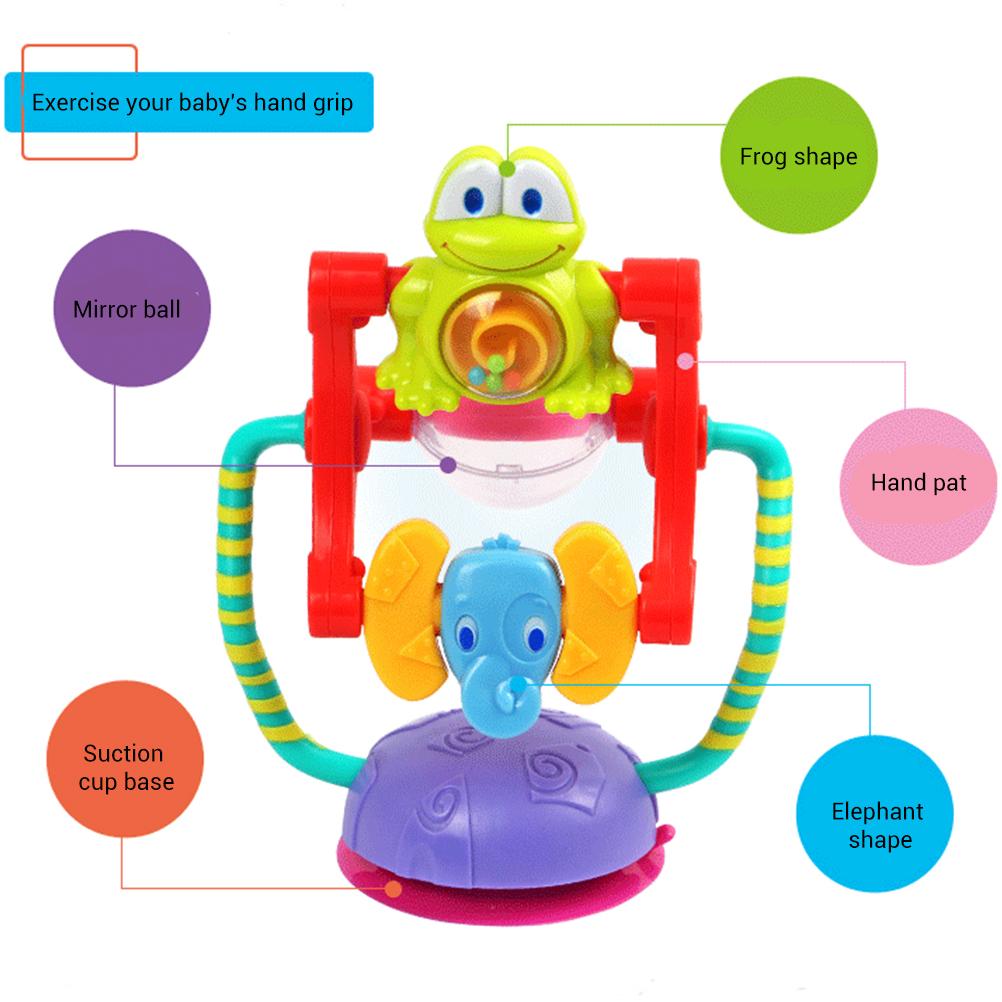 2 in 1 Suction Cup High Chair Toy Frog Elephant Mirror Ferris Wheel Baby Rattle Toy Early Learning Toys