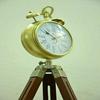 Metal and Wood Clock On Adjustable Wooden Tripod Floor Tripod Clock