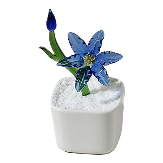 

Mini Glass Potted Flower Figurine Hand Blown Faux Crystal Artificial Lily Flower Collectible Ornament for Women Mom Wedding Home Table Centerpiece синий