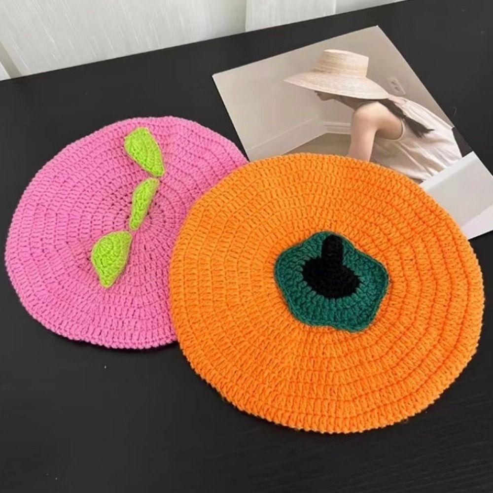 Cartoon Persimmon Beret Kawaii Y2K Painter Hat Personality Knitted Hat  Party