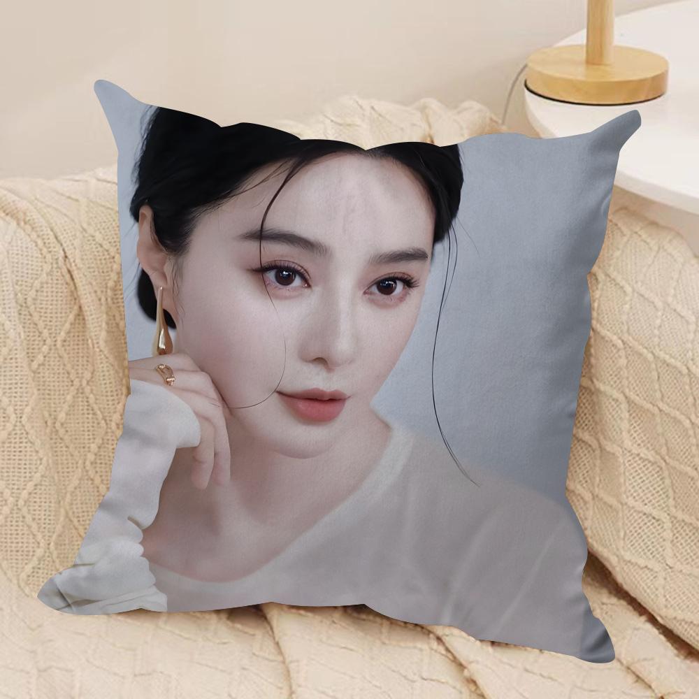 Actress Fan Bingbing Cushion Cover Soft Plush Fabric Double-Sided Printed Sofa Cushion Cover for All Seasons Home Decor Gift