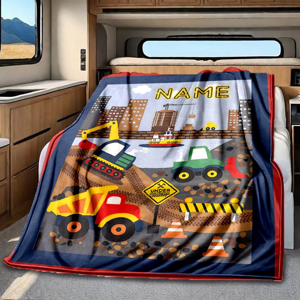 Construction Site With Trucks And Buildings Blanketcustomize Your Name Lightweight Comfortable And Stylish Blanket For Travel Bed Home Chair Office