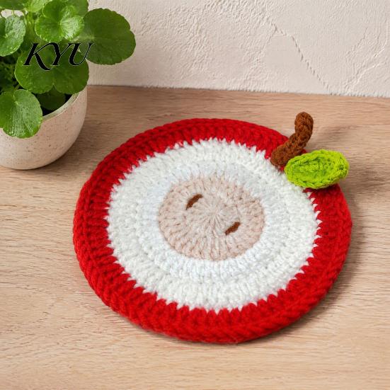 Tabletop Protection for Mugs Teacups Christmas Crochet Coaster, Handmade Woven Drink Cup Pad, Cute Santa Snowman Unique Holiday Gift Friends