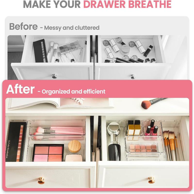 Bathroom Storage Organizer 25PCS Clear Plastic Drawer Bins for Makeup Kit Cosmetics Skincare Multi Size Tub