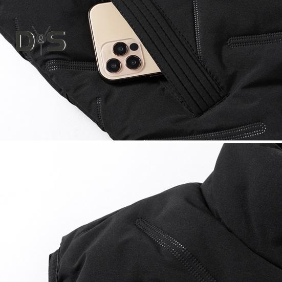 Men Vest Coat Stand Collar Sleeveless Zipper Closure Winter Vest Outwear with Pockets Solid Color Thickened Padding Cotton Coat