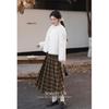 Luxiangnan Women's Elegant Plaid Midi Skirt