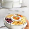 Tragbare transparente 6-Fächer-Snackschale mit drehbarer Basis, auslaufsicherem Deckel und Griff, ideal für Picknicks, Partys, Wohnmobile und den Heimgebrauch.