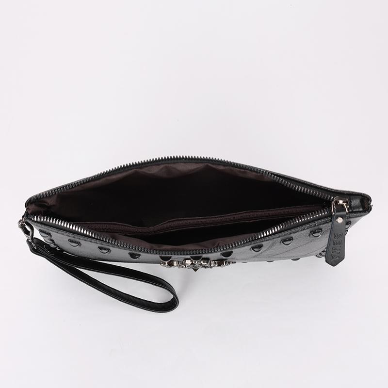 Men's Envelope Handbag Wallet Personalized Punk Rivet Shoulder Messenger Bag Black Portable Lightweight Handbag