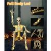Poseable Full Body Human Skeleton Decors Haunting Halloween Party Skeleton with LED Green Lights for Scary Atmosphere