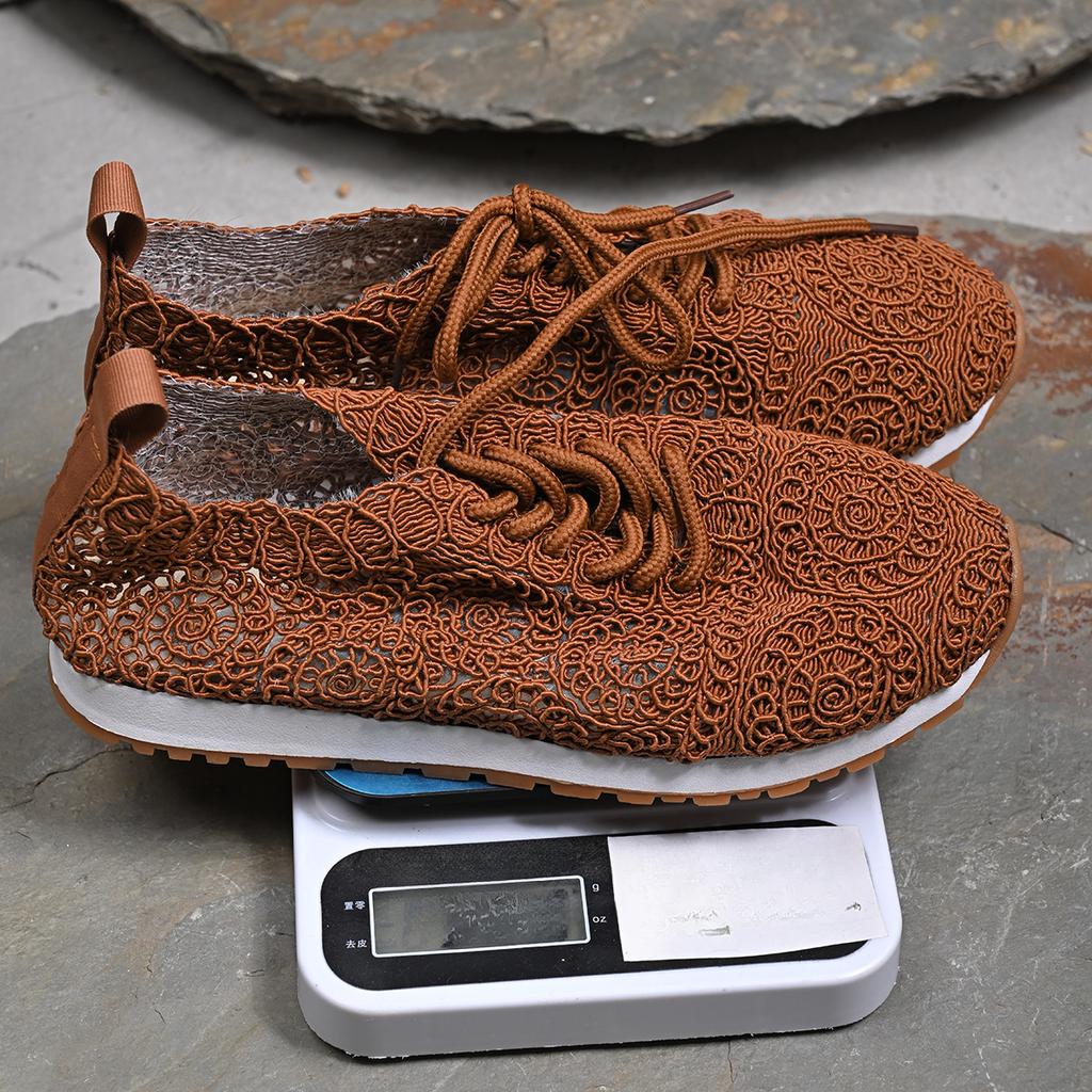 2025 Jaro Nové Jednobarevné Síťované Sportovní a Volnočasové Dámské Boty Kulatá Špička Slaměné Boty Rybářské Šněrovací Plátěné