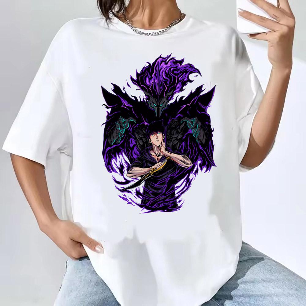 Solo Leveling T-Shirt Sung Jinwoo New Anime Manga Tshirt Men Women Clothing Short Sleeve Cartoon T Shirt
