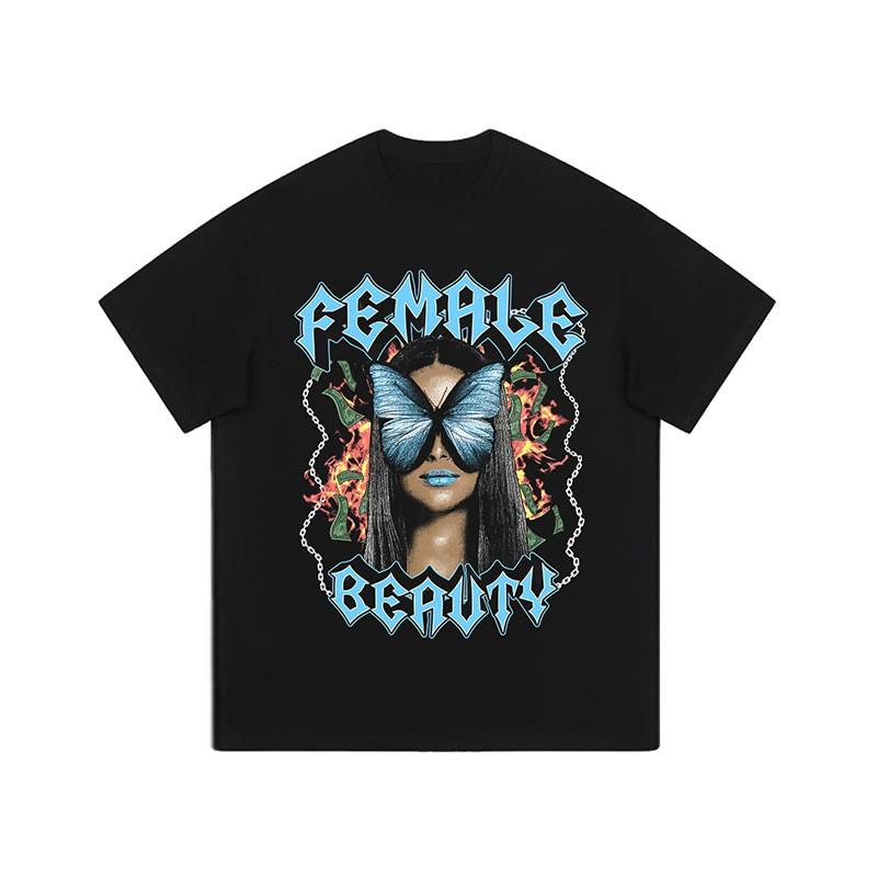 Unisex Distressed Graphic Tee Punk Rock Streetwear Cotton T-Shirt Loose Fit Round Neck Short Sleeve