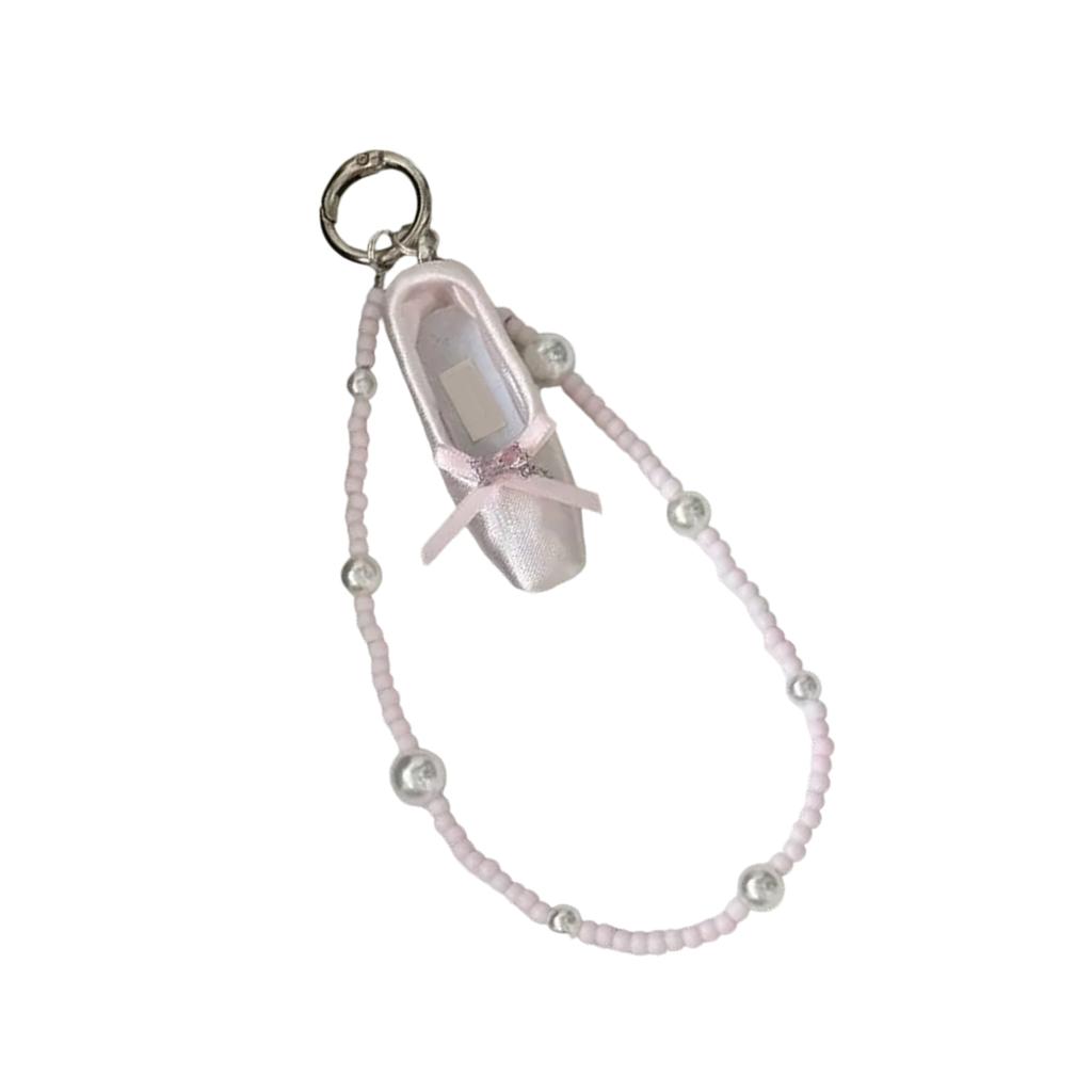 Girls Elegant Ballet Dance Shoe Keychain, Charm Pendnat Fashionable Bag Charm with Pearlescent Bowknot Designs