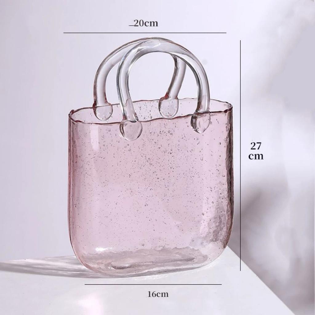 Trendige Glas-Handtaschen-Vase, Kreative Blasen-Fischglas-Blumenvase für Tischplatte, Hydroponische & Dekorative Blumen
