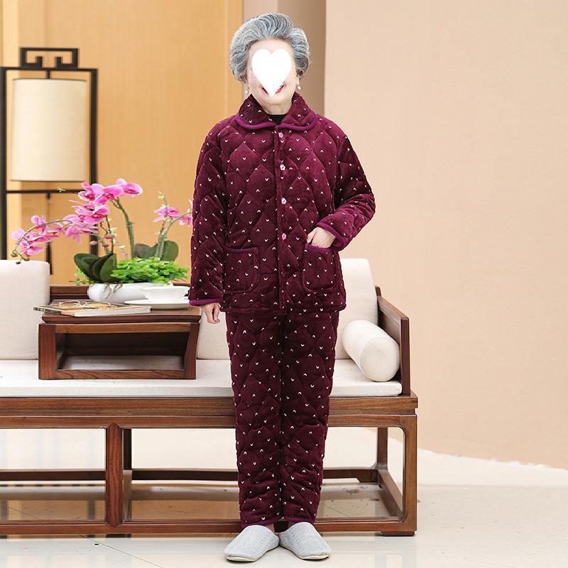 Homewear women's three-layer thickened pajamas winter clothing velvet padded set