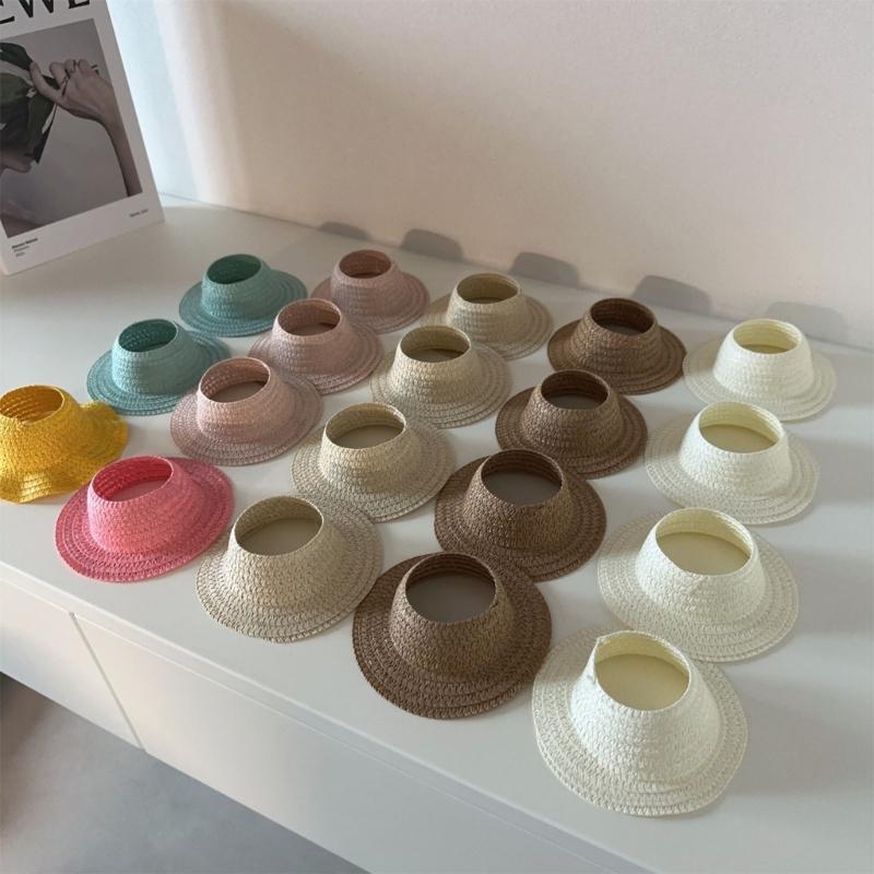 Doll Sun Hat With Ear Cutouts Empty Top Straw Hat  For Costume Cosplay Decorative Party Accessory In Assorted Color