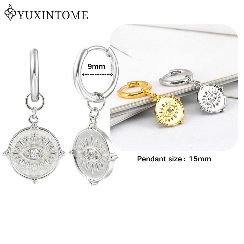YUXINTOME 925 Silver Ear Needle Zircon Hoop gold Earrings For Women Square Plate Pendant Cutout Heart Earrings Fashion Jewelry