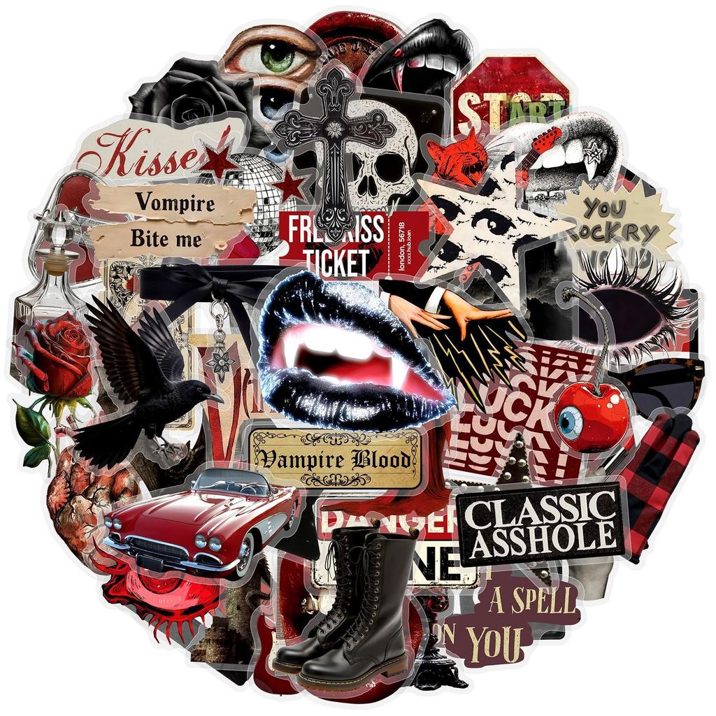 50Pcs/Set Retro Dark Y2K Vampires PET Stickers Waterproof DIY Fashion Decals Journal Stickers