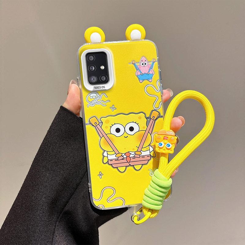 KEYSION Cute Ear Cartoon Case for Samsung A51 4G A31 with Lanyard Soft Silicone+PC Shockproof Phone Cover for Galaxy A31 A51 4G
