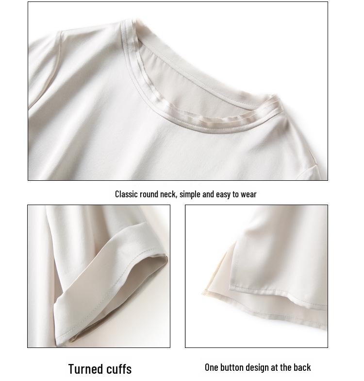 Women's Petite Summer Silk T-Shirt - Pure Color, Short-Sleeved, Mulberry Silk