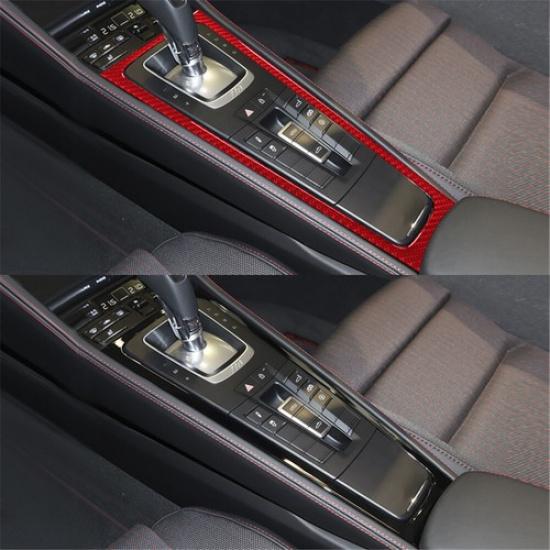 Red Carbon Fiber Gear Shift Frame Cover Trim For Porsche 718 Boxster Cayman