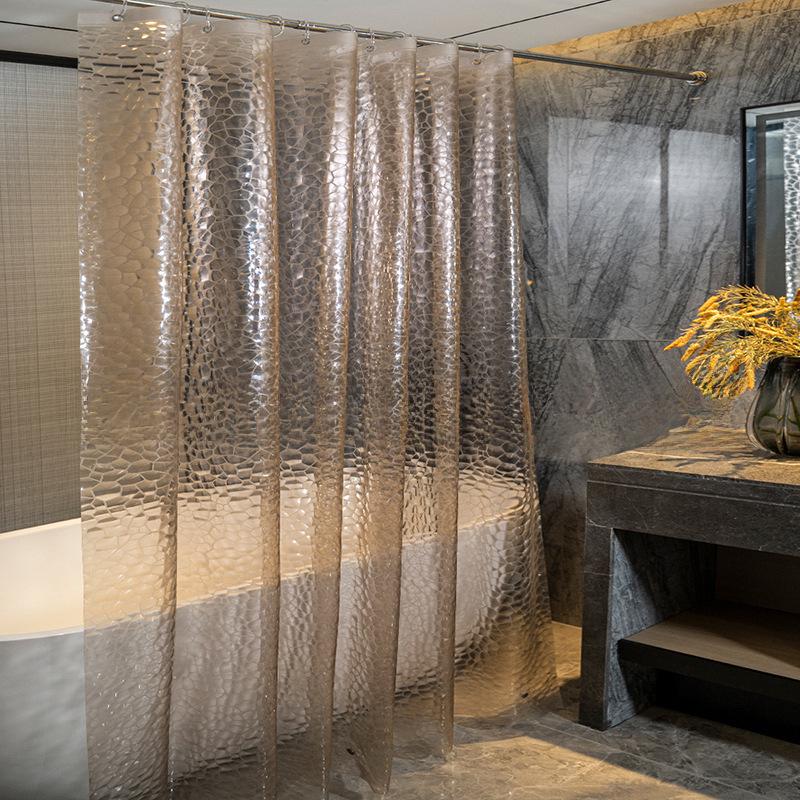 Waterproof PEVA Shower Curtain with Hooks, Solid Color, Thickened & Punch-Free for Bathroom