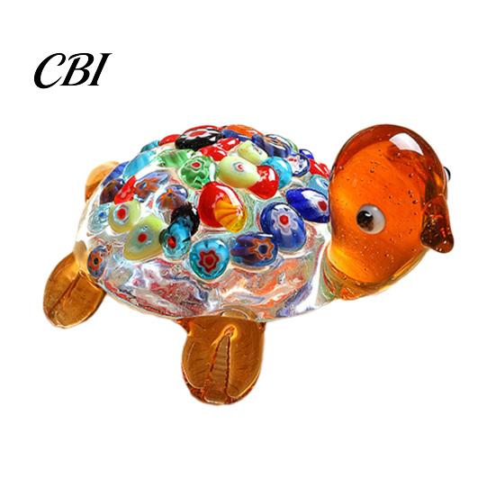 Clear Glass Figurine for Car Hand Blown Millefiori Turtle Figurine, Mini Colorful Tortoise Statue, Cute Handcrafted Desk Accessory Cartoon Sea