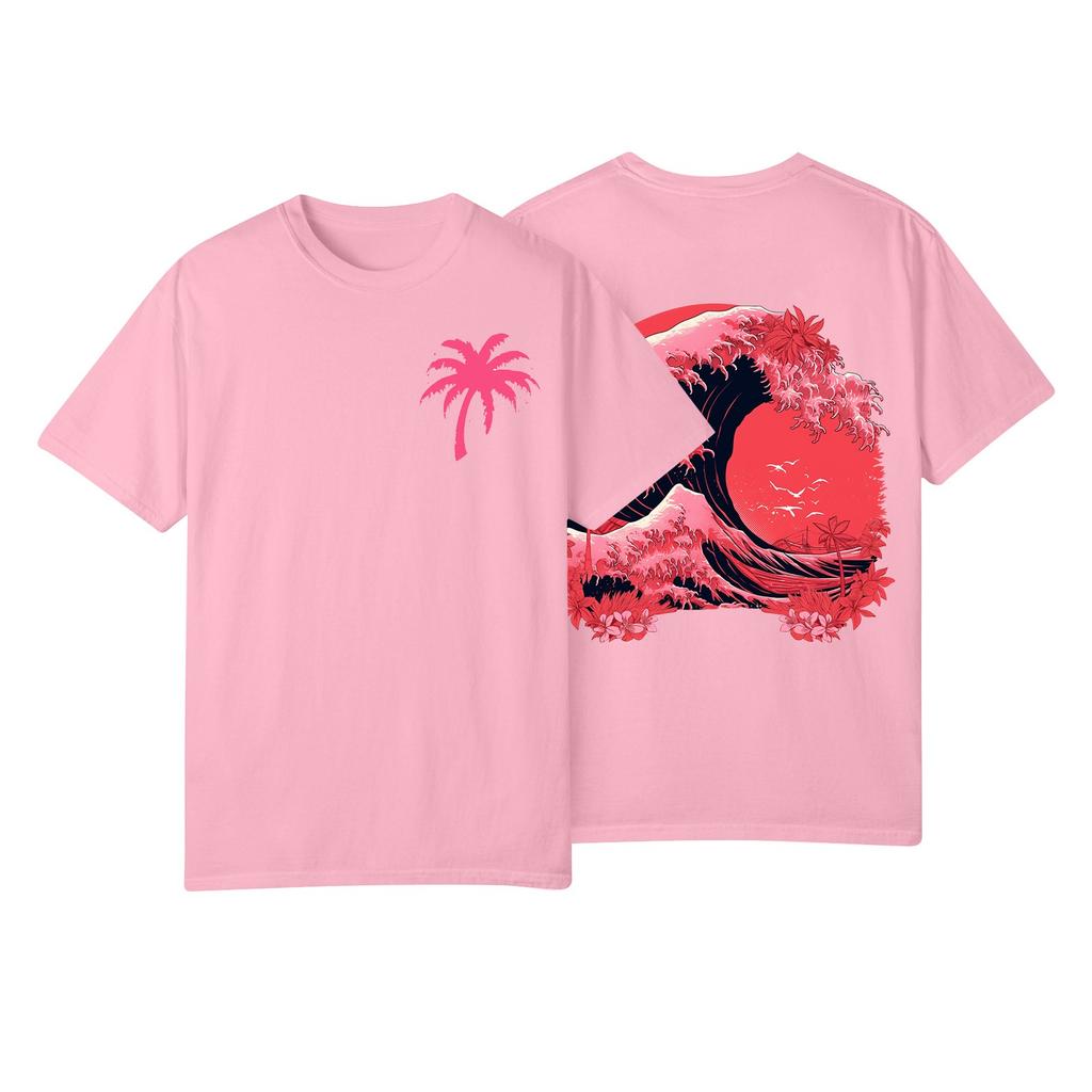 T-shirt à manches courtes et col rond plissé pour femme, imprimé décontracté