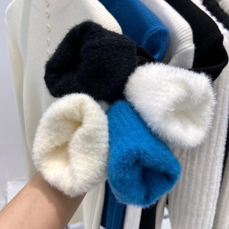 Semi-turtleneck button-knitted sweater women's thickened integrated fleece warm top spring solid color inner bottoming shirt