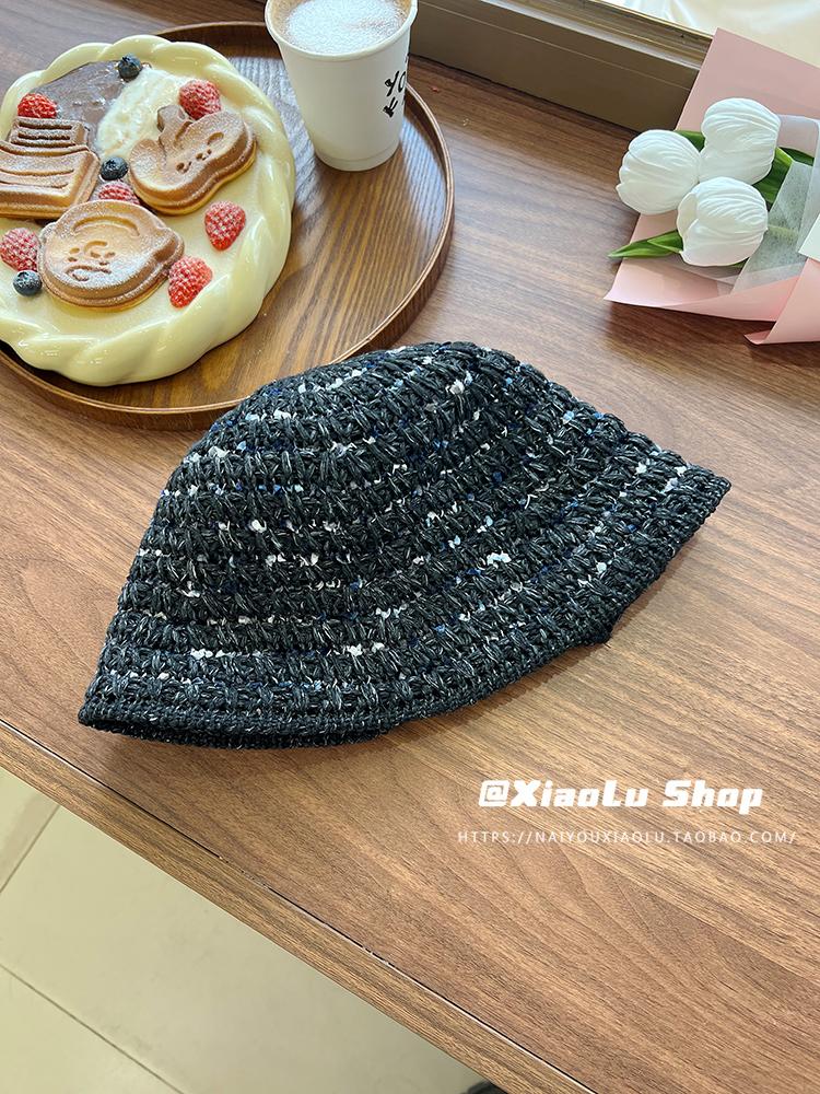 Hand woven straw hat bucket hat women's light hollow basin hat big brim sunshade sunscreen bucket hat